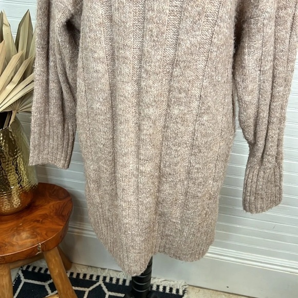 Topshop Women's XS Beige Oversized Funnel Neck Wide Rib Mini Dress Long Sleeve - Picture 4 of 11